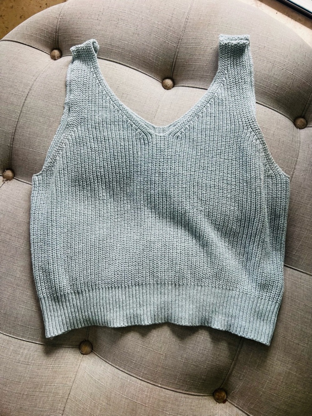 Pink Lily Pale Sage Knit V-Neck Cropped Tank
